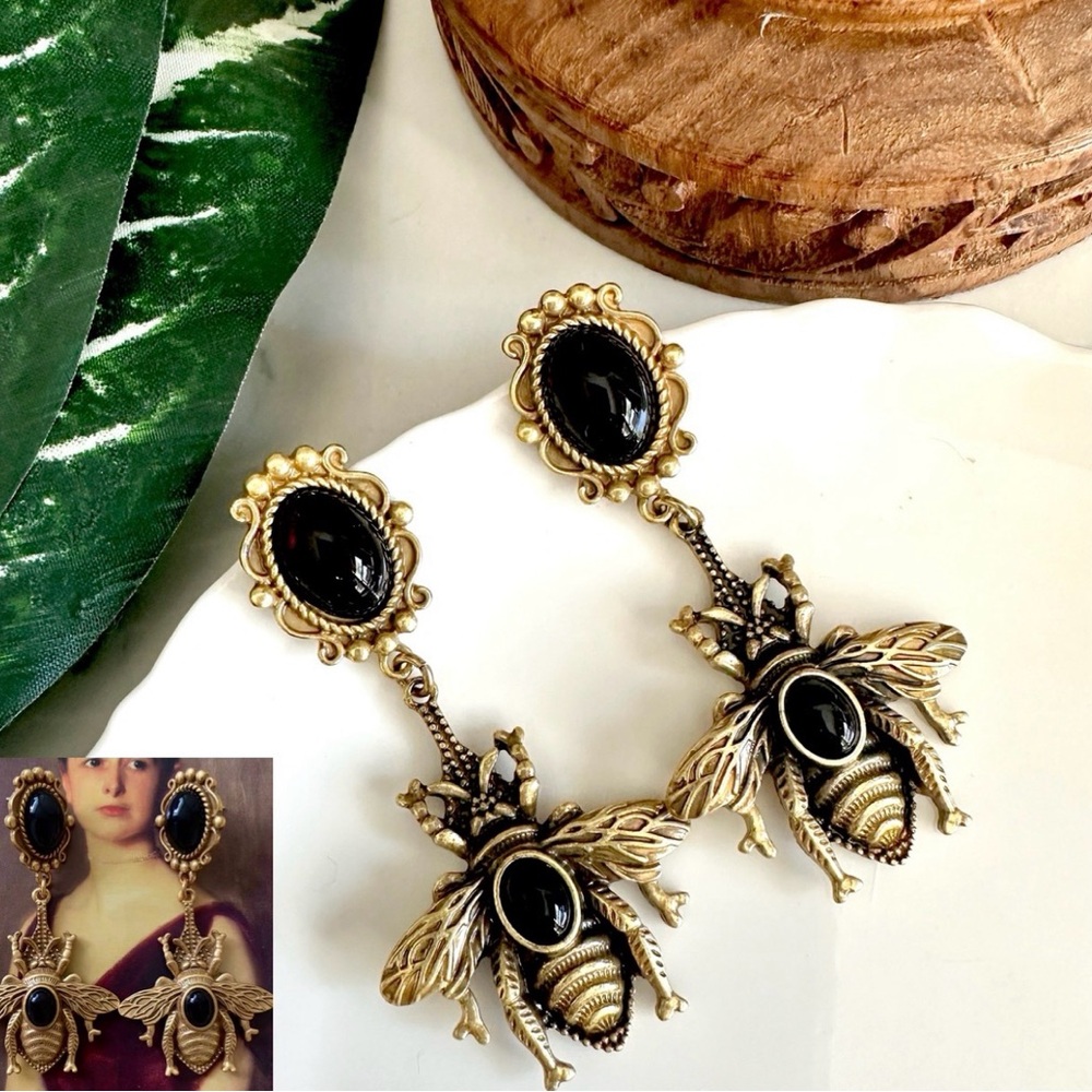 Elegant Gold and Black Bee Earrings